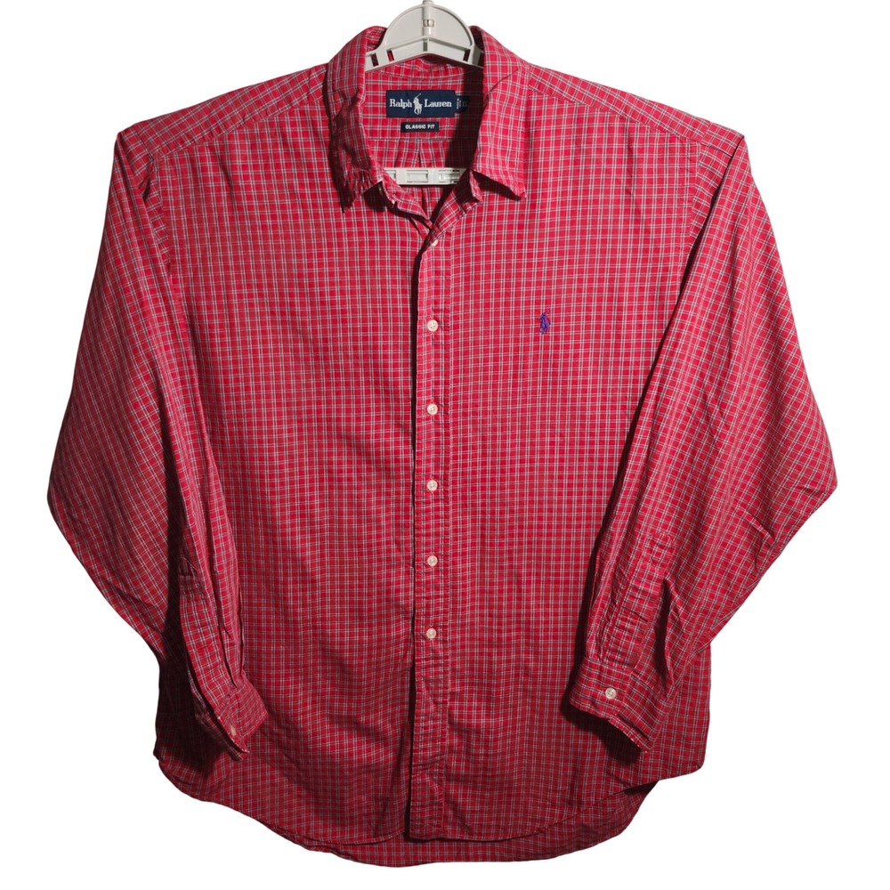 Ralph‎ Lauren Mens XL Classic Fit Button Down Shirt Red Plaid Long Sleeve Cotton